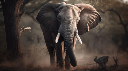 Fototapeta na wymiar A majestic elephant with wrinkled trunk and giant Generative AI