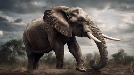 Fototapeta na wymiar A majestic elephant with wrinkled trunk and giant Generative AI