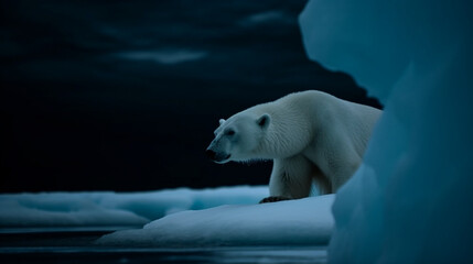 Obraz na płótnie Canvas A polar bear resting on an ice block in a frozen sea Generative AI