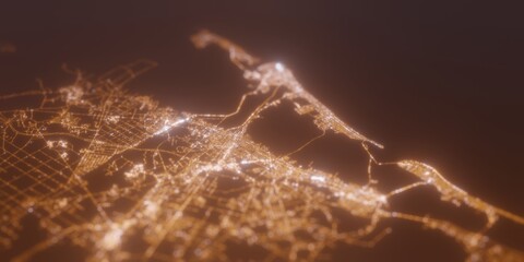 Street lights map of Atlantic City (New Jersey, USA) with tilt-shift effect, view from west. Imitation of macro shot with blurred background. 3d render, selective focus © Hairem