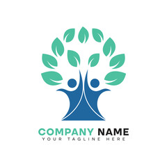 Tree logo illustration template, abstract icons of people form a tree.
