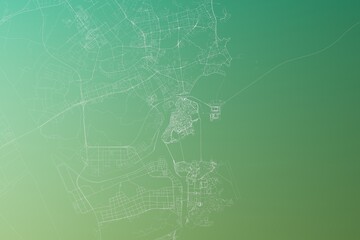 Map of the streets of Macao (China) made with white lines on yellowish green gradient background. Top view. 3d render, illustration