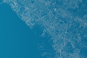 Map of the streets of Chiba (Japan) made with white lines on blue background. 3d render, illustration
