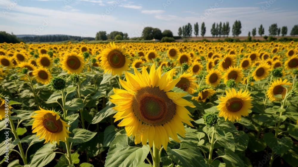 Sticker a field of sunflowers in full bloom generative ai