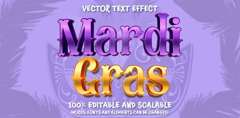 decorative mardi gras editable text effect vector © Martin