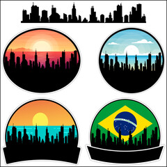 Eldorado Skyline Silhouette Brazil Flag Travel Souvenir Sticker Sunset Background Vector Illustration SVG EPS AI
