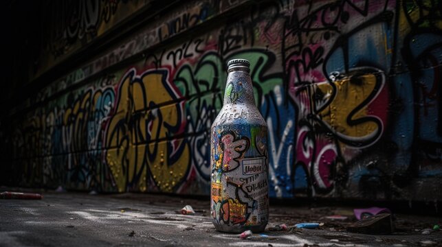 cans doodle paint with graffiti wall in urban city street side, Generative Ai