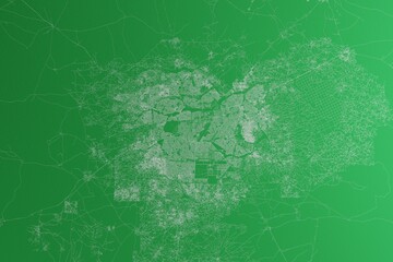 Map of the streets of Ouagadougou (Burkina Faso) made with white lines on green paper. Rough background. 3d render, illustration