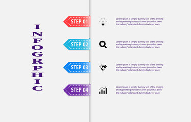 Infographic presentation design Template with 4 steps. A vector business infographic is a template that presents clear. Ideal for business presentations, educational materials, or marketing materials.