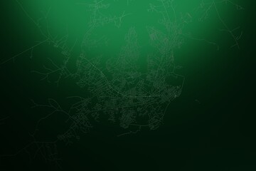 Street map of Bissau (Guinea-Bissau) engraved on green metal background. Light is coming from top. 3d render, illustration - obrazy, fototapety, plakaty