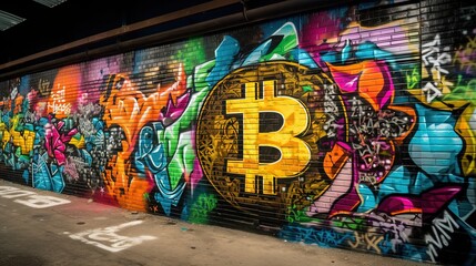 bitcoin graffiti on urban city wall, Generative Ai