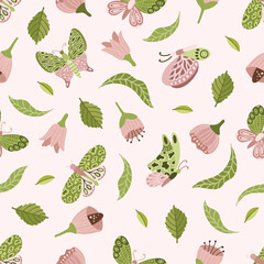 Seamless vector floral pattern, spring, summer backdrop. Hand drawn surface pattern design with flowers in garden. Seamless texture can be used for wallpapers, pattern fills, surface textures.