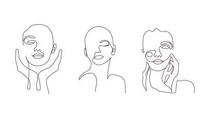 Abstract poster with minimal woman face. vector