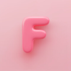 3D Pink uppercase letter F with a glossy surface on a pink background.