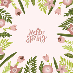 Spring square backgrounds. Minimalistic style with floral elements and texture. Editable vector template for card, banner, invitation