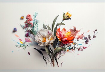 a painting of a bunch of flowers on a white background with a splash of paint on the bottom of the image and the bottom of the image. generative ai