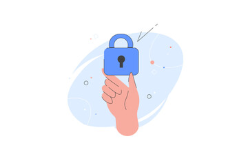 Hand holding lock. Cyber security hand holding padlock vector illustration. Safety system. Business