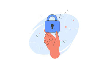Hand holding lock. Cyber security hand holding padlock vector illustration. Safety system. Business