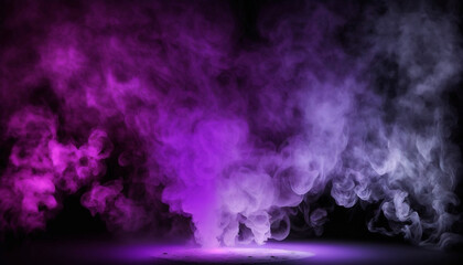 immerse yourself in an ethereal world: empty dark stage transformed with mist, fog, and purple smoke, perfect for showcasing artistic works and products. generative ai