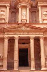 View of the Al-Khazneh Palace or Treasury in Petra, Jordan.
