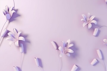 Lavender lily flowers minimalistic top view copy space. AI generated