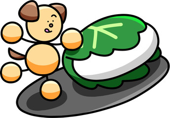 柏餅とわんまるのイラスト　犬