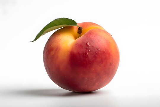 Juicy ripe peach in close-up against white background. Generative AI