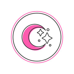 Filled outline Moon and stars icon isolated on white background. Cloudy night sign. Sleep dreams symbol. Full moon. Night or bed time sign. Vector