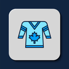 Filled outline Hockey jersey icon isolated on blue background. Vector