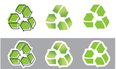 Obraz premium Green arrows recycle eco symbol in three variants.