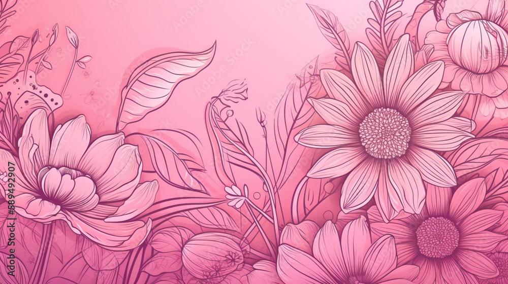 Wall mural flower blossom pattern on pink background diagrammat generative ai