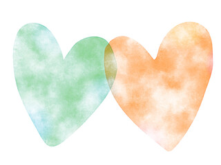 水彩風緑とオレンジのハート