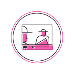 Filled outline Online play video icon isolated on white background. Film strip with play sign. Vector