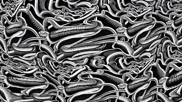 Turbulent scroll of vintage engraving of worms and tentacles texture illustration. Pattern of digital painting in etching style 
