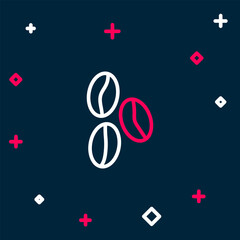 Line Coffee beans icon isolated on blue background. Colorful outline concept. Vector