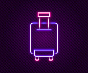 Glowing neon line Suitcase for travel icon isolated on black background. Traveling baggage sign. Travel luggage icon. Colorful outline concept. Vector