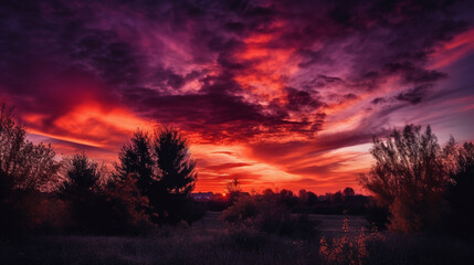Fototapeta na wymiar A vibrant sunset with shades of orange pink and purp Generative AI