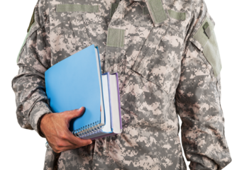 National military force man with notebooks isolated on background