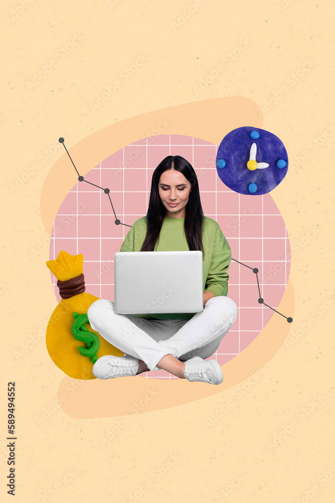 Aufkleber creative picture template collage of business lady using netbook check cryptocurrency growth writing