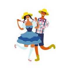 Festa Junina couple, dancers in traditional costumes character illustration. Hand drawn cartoon vector, isolated on white. Brazilian holiday, Saint John festival, party, carnival design element