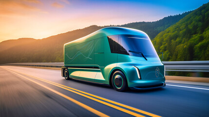 Fototapeta na wymiar An engaging image of a futuristic electric cargo truck, showcasing its sleek design and commitment to clean energy