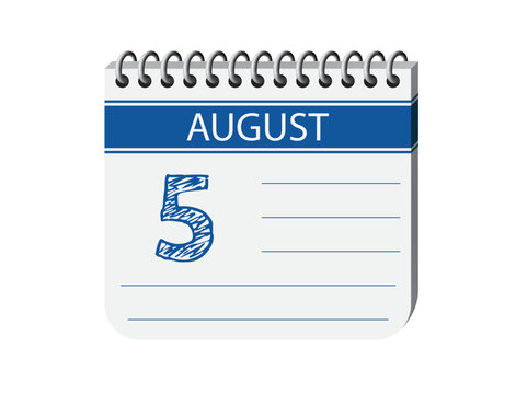 5 august calendar page vector. 3d one day calendar date appointment, holiday, deadline, event reminder illustration. Abstract three dimensional daily date calendar. 