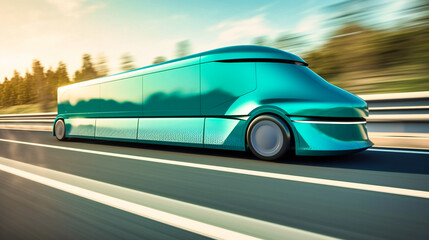 Obraz na płótnie Canvas A futuristic electric cargo truck on the highway, showcasing the future of sustainable transportation