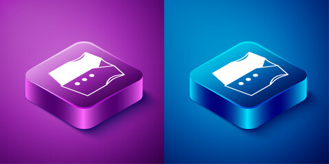 Isometric Waistcoat icon isolated on blue and purple background. Classic vest. Formal wear for men. Square button. Vector