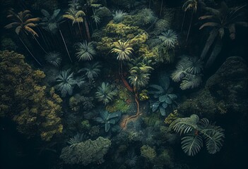 Rainforest jungle aerial view. Generative AI