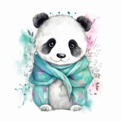 Cute watercolor panda isolated. Illustration AI Generative