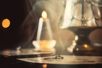 Obraz premium Generative ai pendulum on altar tarot and esoteric concept.