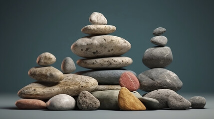 A collection of pile of stones. Generative AI.