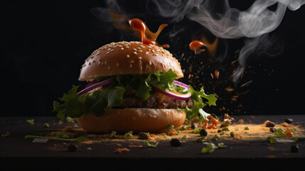 Tasty beef burger. Illustration AI Generative