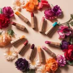 Obraz na płótnie Canvas Fashion colorful lipsticks. Illustration AI Generative